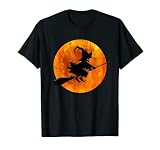 Sorcière sur balai avec pleine lune pour Halloween T-Shirt