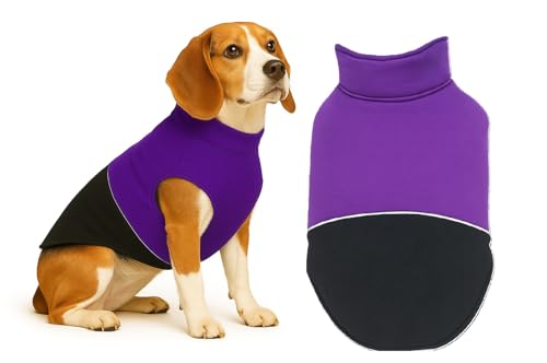 Image of The Pets Company Dog Winter Coat Jacket, Clothes, Windproof, Reversible, Light Weight, Washable, Ultra Warm Thick Fleece Lined Dog Vest for Cold Weather Protection, (Purple Black, Medium - 20 Inch)