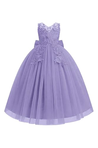 Lace Applique Flower Girl Dress for Wedding Kids Puffy Tulle Long Pageant Dress Bowknot Princess Prom Ball Gowns2