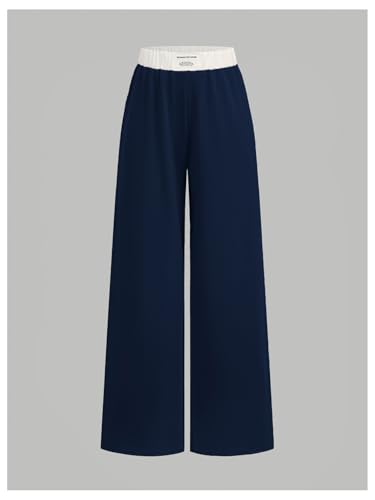 Image of RoseSeek Girl's Baggy Sweatpants Letter Patched Wide Leg Pants Elastic Waist Long Trousers Joggers Trendy