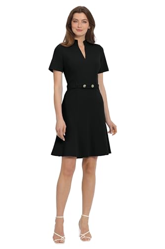 Maggy London Women's Notch Mock Neck Fit and Flare Crepe Dress