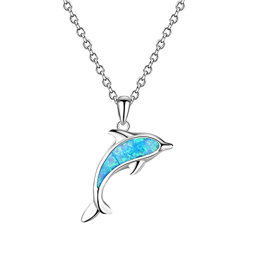 Colliers et pendentifs dauphin opale bleue argent 925 pour femmes