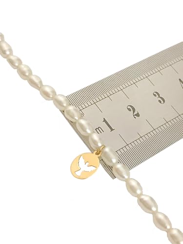 Pulseira Feminina Pérolas C/Pingente Pomba Do Divino Ouro 18k 750 Acompanha Estojo e Certificado