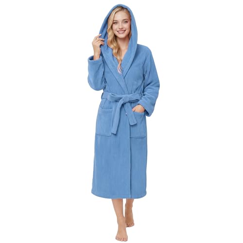 PJGGZ Hooded Bathrobe for Women, Soft Long Towel Robe for Women - Quick Dry yet Warm(Haze Blue,L/XL)
