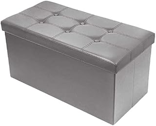 BRIAN & DANY Folding Ottoman Storage Bench with Lid, Foot Stool Faux Leather Large Storage boxes with Lid, Gray, 76 x 38 x 38 cm