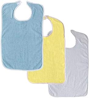 3 Terry Adult Bib with Hook and Loop Closure (Blue, Yellow, White)
