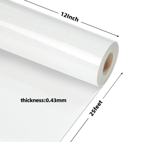 Image of guangyintong Glitter Heat Transfer Vinyl 12 inch x 25ft White Iron on Vinyl | Glitter HTV Vinyl Rolls for All Cutter Machine & for T Shirts - Easy to Cut & Weed for Heat Transfer Design