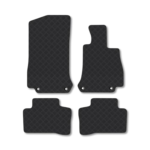 Compatible with Mercedes EQC (2019+) Rubber Car Mats Compatible with Tailored Fit Heavy-Duty Floor Mats Set Accessory Waterproof Durable Custom Fit 4 Pieces Water Resistant Easy-Clean With Clips