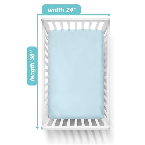 Image of American Baby Company 2 Pack 100% Natural Cotton Fitted Mini Crib Sheets 38 inch x 24 inch - Soft & Breathable Small Nesting Portable Sheets, Fits Pack N Play Mattresses, Blue, for Boys & Girls