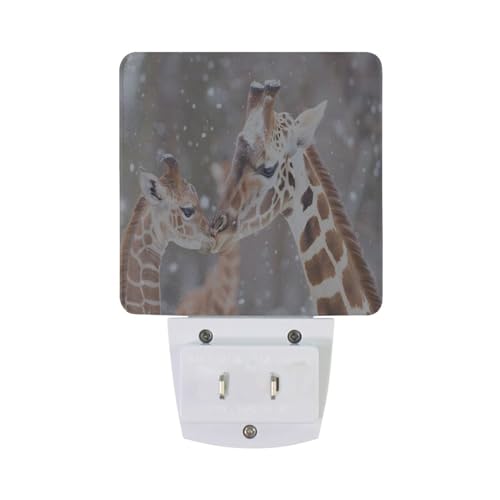 Image of Cute Giraffes Family Night Lights 2 Pack Plug-in Wall Led Nightlight Auto Dusk-to-Dawn Sensor Lamps for Bedroom Kitchen Bathroom