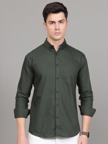 Image of Majestic Man Classic Slim Fit Solid Cotton Casual Shirt with Button-Down Collar