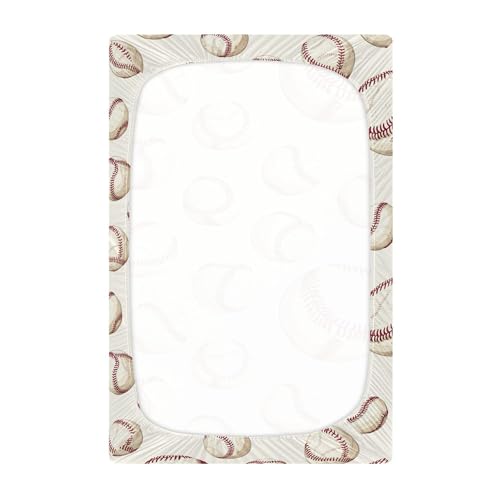 Image of Balls Baseballs Vintage Crib Sheets Soft Breathable Fitted Baby Crib Sheets Mattress Cover for Girls Boys, 52 inch x 28 inch x 9 inch