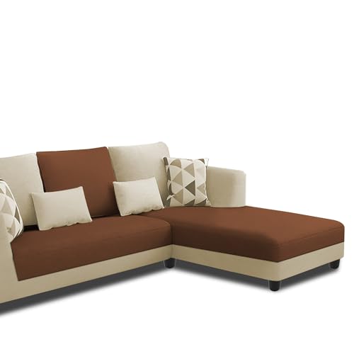 Image of Galib RHS 4 Seater L Shape Sofa Set for Living Room (Cream Brown Fabric) Premium Fabric Sofa