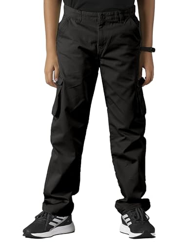 Image of KiddoPanti Boys Cargo Pants | 100% Cotton Twill | Comfortable Regular Fit | Elastic Waistband & Zip Fly | 6 Pocket Lower for Kids | Full-Length Casual Wear