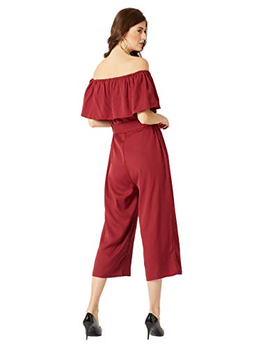 Image of Miss Chase Women's Blue Off-Shoulder Ruffled Midi Jumpsuit