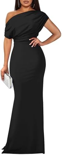 YMDUCH Women's Elegant Sleeveless Off Shoulder Bodycon Long Formal Party Evening Dress Black