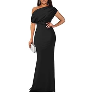 YMDUCH Vestido de noche para mujer, elegante, sin mangas, con hombros descubiertos, ajustado, largo, formal, para fiesta