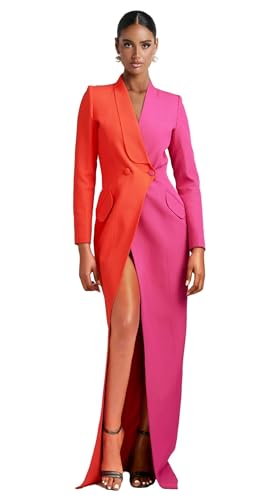 Blazer Dress for Women Sexy Patchwork Double Breasted Suit Dress Bodycon High Slit Outfits Elegant Prom Tuxedo for Wedding