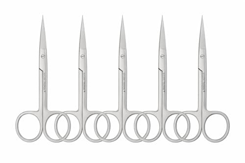 Iris Micro Dissecting Scissors 4.5" Fine Point Skin Tag Medical Surgical Gum Suture Eye Dental Scissors Perfect for Doctors, Nurses, Students, Education & Training (5pc, STR)