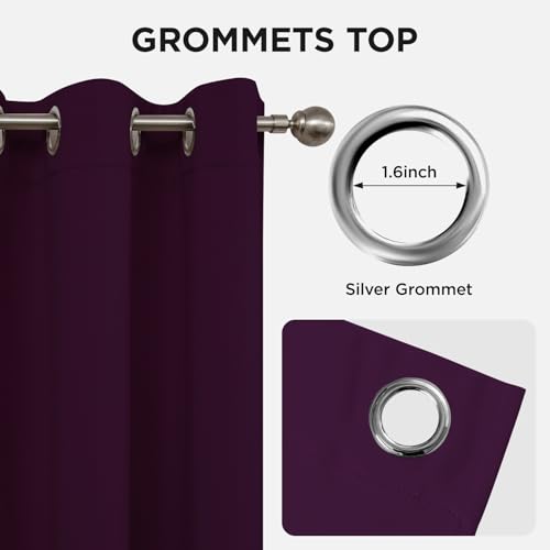Image of Joydeco Blackout Curtains for Bedroom 46 x 54 Inch, Eyelet Thermal Insulated Energy-saving Drapes for Room Darkening Light Filtering, Short Window Treatments 54 Inch Drop, 2 Panels - Dark Purple