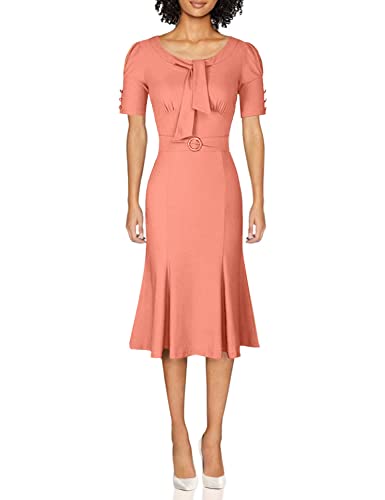 MUXXN Ladies Celebrity Cut Out Neck Tunic Knee Length Cocktail Dresses (Peach S)
