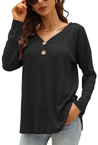 Odosalii Damen Oberteile V Ausschnitt Laternenärmel Chiffon Bluse Lässige Elegant Lose Einfarbig Shirt Tunika Tops