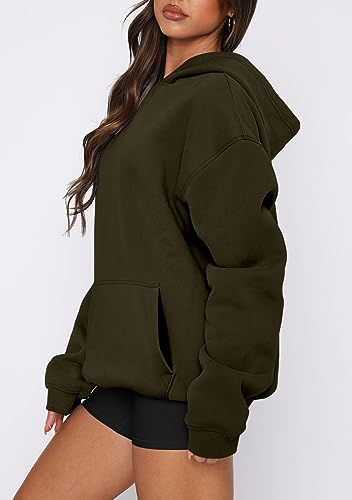 onlypuff Women Hoodies Casual Pullover Long Sleeve Sweatshirt Kangaroo Pocket Drop Shoulder Sweater