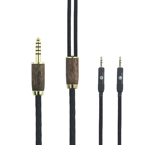 NewFantasia Replacement Audio Cable 4.4mm Balanced Cable Compatible with Audio Technica ATH-R70x, ATH-R70xa Professional Headphone 6N OCC Copper Silver Plated Cord Walnut Wood Shell