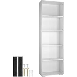 Estanterias Carrefour TecTake 800842 Estante para Libros, Librería con 5X Compartimentos, Estantería Universal & Versátil, Mueble de Oficina, Tableros DM, Patas de Plástico Protectoras, Construcción Estable (Blanco)