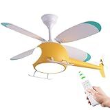 OUSAITE Children's Bedroom Ceiling Fan with lights,Remote control speed,Dimmable Kids Room Cartoon Ceiling Fan Lamp,Helicopter Model Teddy Bear Model Options Yellow