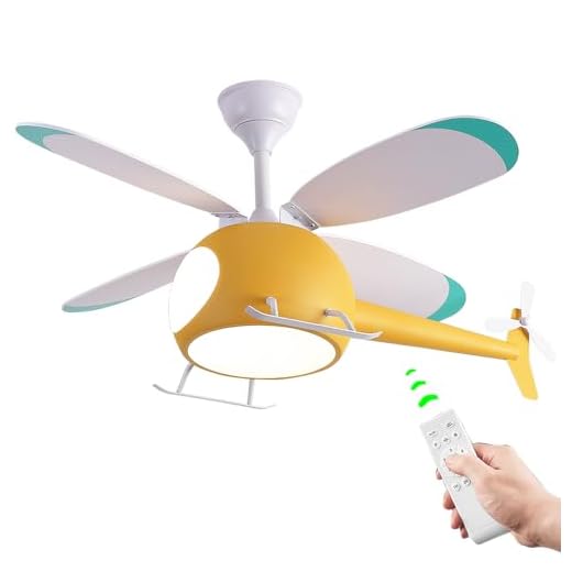 OUSAITE Children's Bedroom Helicopter Model Ceiling Fan with Lights 42 inch Remote Control Speed (Yellow)