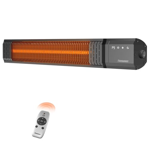 Powerscale Infrared Heater 24H Timer Outdoor Heater, IP65, Memory Function Infrared Electric Patio Heater, 9 Levels Heating Touchscreen With Remote Electric heater, Restaurant Backyard, 1500W, Black
