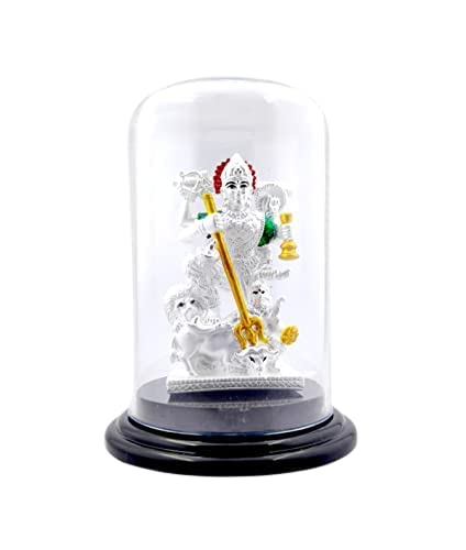 999 Pure Silver Beautiful Maa Durga/Ambe Maa with Acrylic Base Idol/Statue/Murti for Pooja/Gift Item for Auspicious Occasion/Car Dashboard