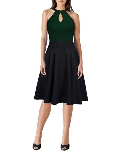 FORTRIC Women Patchwork Sleveless Wedding Party Cocktail Evening Swing Dress