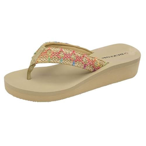 DUNLOP DLP537 Womens Low Wedge Heel Flip Flops -All Black - UK (Multi Beige, UK Footwear Size System, Adult, Women, Numeric, Medium, 5)