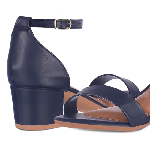 Sandalia Feminina Sintetica Salto Medio Baixo Confortavel A325 (Marinho, BR, Adulto, Numérico, M, 39