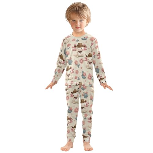 Pajama Sets Long Sleeve Cowboy Axolotl Floral Pattern Soft Comfy Sleepwear 2 Piece PJS 3-8T2