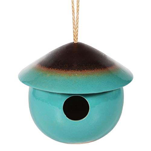 Tenforie Birdhouse Ceramic Hanging Birdhouses Bird Hut Hanging Outdoor Birdhouse for Wild Birds, Finch, Cardinal, and Bluebird - Green