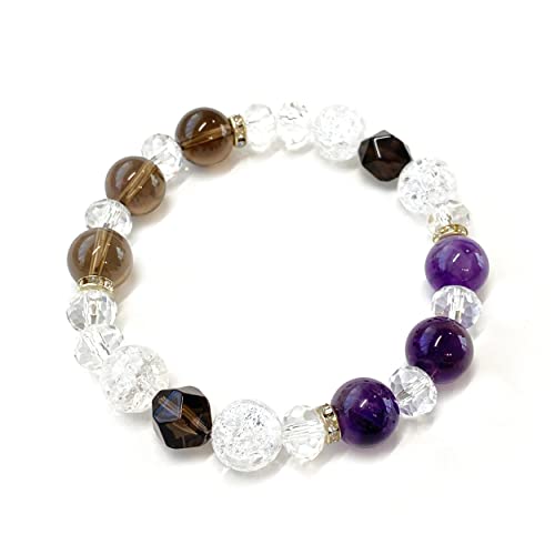 【南都天石】 星座石 水瓶座 みずがめ座 Aquarius アメジスト スモーキークォーツ クラッククリスタル本水晶 天然石 パワーストーン ブレスレット 金運 恋愛運 健康運…