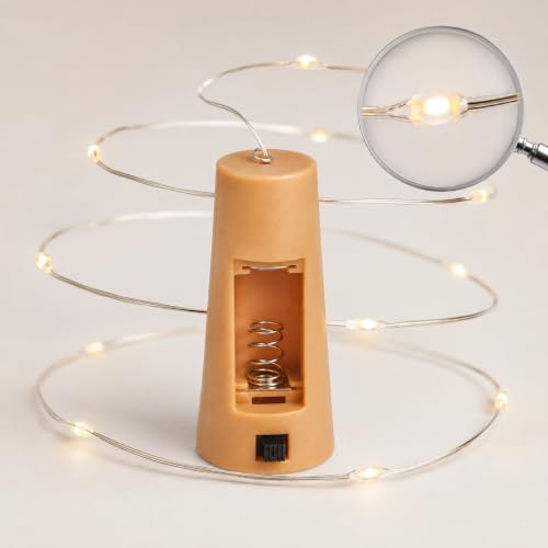 Image of fizzytech Wine Bottle Cork Copper Wire Fairy String Lights Pack of 10, 2 Meter Battery Operated Warm White Lights for Party, Wedding & Romantic Decor - 20 LED