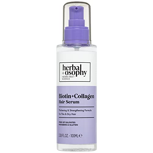 Herbalosophy Bitoin & Collagen Hair Serum – Thickening & Strengthening Formula Hair Growth Oil For Thin & Dry Hair – Salon-Quality Haircare With Natural, Healthy Ingredients. Vegan. Sulfate & Paraben Free. 3.38Oz #TOP10