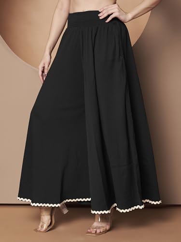 Image of KZULLY | Palazzo for Women | Solid & Printed | Stylish Wide-Leg | Comfortable Elastic Waist Bottomwear