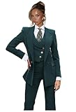 Fashion Teal Suits for Women 3 Piece Set Petite 4 Button Long Sleeve Peak Lapel Womens Suit Wide Leg Pant Suits for Women Size X-Small