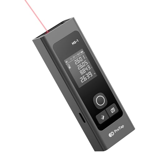 Protap Medidor láser de distancia láser de 393 pies, herramienta de medición láser recargable tipo C, área/volumen/pitagórico para construcción, azulejos, bricolaje con LCD negro de 1.4 pulgadas