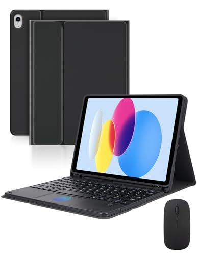 LAMA Bluetooth Keyboard Case with Touchpad and Mouse, Detachable Wireless Keyboard Case with Pencil Holder for iPad 10th Generation 10.9 inch 2022, iPad A16 11 inch 2025, Black