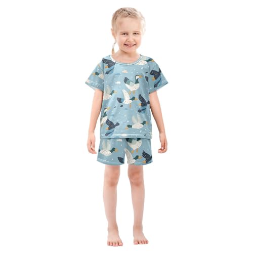 ALAZA Blue Duck Flying Pajamas Short Sleeve 2 Piece Sleepwear Top and Bottom Pajama Set Unisex3
