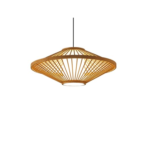 Lustre bambou tressé suspension géométrique 1 lumière pour plafond salon et chambre
