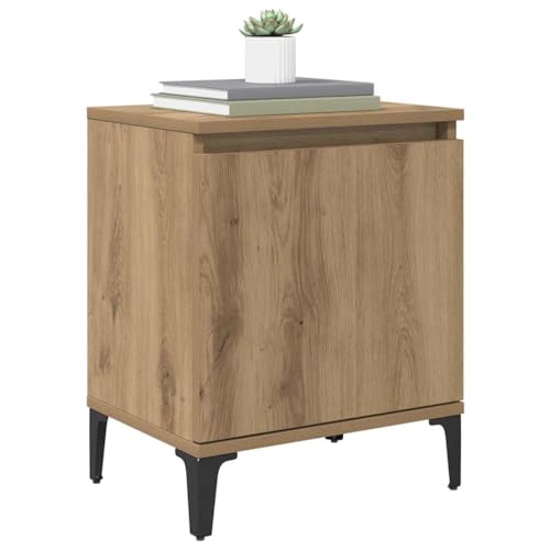 Table de chevet chêne Artisan avec pieds en métal et étagère style industriel