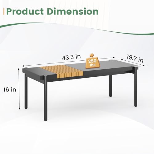 Sundale Outdoor Modern Metal Outdoor Coffee Table with Slatted Wood-Look Tabletop Design, Weather-Resistant Patio Side Table for Garden, Balcony, Poolside(Gray)