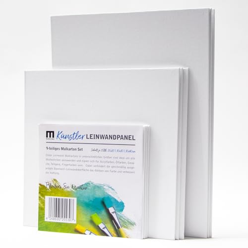 Künstler Leinwand Malkarton (9 Stück) zum Bemalen Set, Je 3 Stk 20x20cm,...